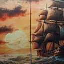 Sailboat Wall Art for Bedroom Pirate Ship Canvas Art Wall Decor Ghost Ship Sunset Sailing in a Storm Modern Wall Art Pictures for Living Room Artwork Paintings Giclee Framed Ready to Hang 60x40 in
