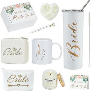 Bridal Shower Gift Box for Bride to Be - Best Wedding Gift Set with 16oz Stainless Steel Tumbler,Soy Candle, Socks & cup - Engagement & Bachelorette Party for bride to be box (xinniang5678)