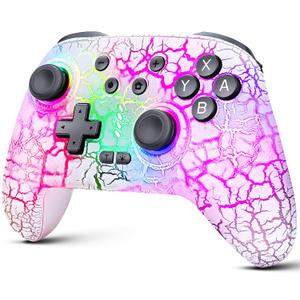 Switch Controller, Wireless Switch Pro Controller for Switch/Switch 2/Switch Lite/Switch OLED, 10 Color LED Switch Controllers, Programmable 1000mAh Switch Remote Gamepad with Wake Up, Turbo Vibration, White