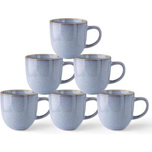 AmorArc 12oz Coffee Mugs, Ceramic Coffee Mugs set of 6 for Man, Woman, Dad, Mom, Modern Coffee Mugs with handle for Latte/Cappuccino/Milk/Cocoa. Dishwasher&Microwave Safe, Blue-Reactive Glaze