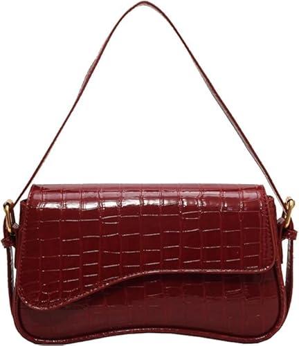 Women's Small Shoulder Bag Clutch Y2KPurse Handbag PU Leather Tote Bag with 2 Removable Straps and Zipper Closure Crossbody Bags (Crocodile red)