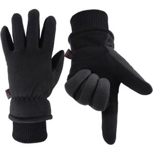 OZERO Men & Women Winter Gloves -30F Deerskin Leather Water-resistant Windproof Cold Weather Glove for Driving Hiking (Large, Denim-black)
