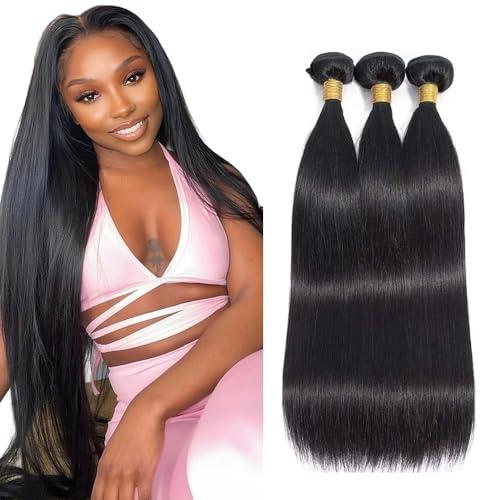 Human Hair Bundles Straight Bundles Human Hair Extensions 10A Brazilian Virgin Straight Human Hair 3 Bundles Natural Black 30 32 34 Inch