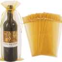 HRX Package 30pcs Organza Wine Bags, Sheer Mesh Bottle Gift Pouches Wine Covers Dresses with Drawstring for Christmas (Gold)