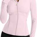 Waitfairy Zip Up Jackets for Women Yoga Gym Top Running Workout Jackets for Woman Track Jacket Women with Thumb Holes (X-Small, Peach Fuzz)
