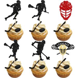 2 x Gyufise 24Pcs Lacrosse Cupcake Toppers Glitter Lacrosse Party Decorations for boys Lacrosse Player Cupcake Picks for Lacrosse Sport Baby Shower Birthday Party Cake Decorations Multi