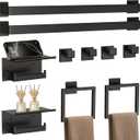 10-Piece Matte Black Bathroom Accessories Set, 23.6 Inch Bathroom Hardware Set, SUS304 Stainless Steel Bath Towel Bar Set, Toilet Paper Holder with Shelf, Towel Hooks, Towel Rings Wall Mounted