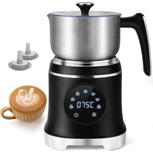 7-IN-1 Milk Frother, 20.3 OZ Milk Frother and Steamer with Temperature Control Stainless Steel Electric Milk Frother Dishwasher Safe Hot and Cold Foam for Latte Hot Chocolate Cocoa (Black)