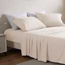 4 Piece Pearled Ivory Queen Bed Sheet Set, Ultra Soft Washed Brushed Microfiber Cotton-Like, Fitted Sheet Queen Size & Flat sheet & 2 Pillowcases - Deep Pocket, Breathable, Fade Resistant,Easy Care