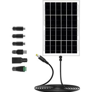 12V Solar Panel with 6 Optional Adapter Plugs,10W Solar Panel Battery Charger Portable for Vehicle Gate Opener Electrical Fence Chicken Coop Lawn Tractor Boat