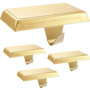 Komotu 4 Pcs Metal Christmas Stocking Holders for Mantle - Weighted Heavy Duty Stocking Hangers Hooks for Fireplace Table Window Xmas Holiday Decor (Gold)
