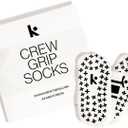 Kamo Fitness Pilates Socks with Grips for Women - Non-Slip Yoga, Barre Grip Sock - Grippy Cotton Crew Socks for Pilates, Yoga, Ballet, Reformer (White & Navy Touch, One Size)