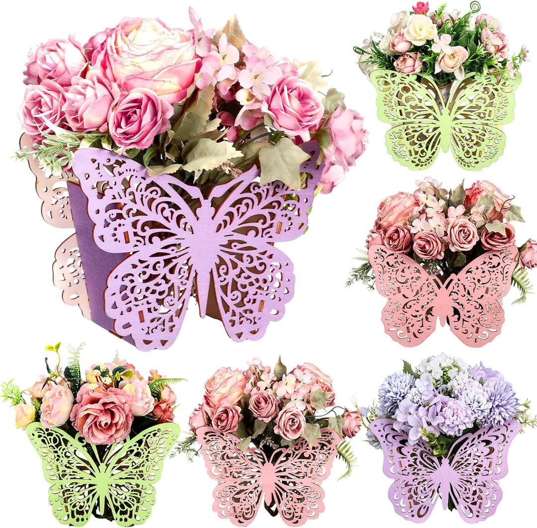 6 Pcs Wooden Butterfly Centerpieces for Tables Baby Shower Butterfly Decorations Tabletop Flower Boxes Party Favor for Baby Shower Birthday Wedding Garden Tea Party