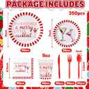 Shellwei 350 Pcs Christmas Party Supplies White Red Striped Paper Plates and Napkins Cups Have Yourself a Merry Little Cocktail Tableware Set for Christmas Carnival Party Decoration, Serves 50