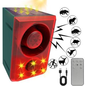 ChunHee Solar Outdoor Motion Sensor Alarm with Dog Barking Gunshot Sound, Support Recording and Adjustable Volume, 130db Loud Noise Maker 3 Work Modes Strobe Light for Home, Villa, Farm, Barn (1pack)