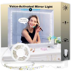 13ft/4M Voice-Activated Led Vanity Mirror Lights Kit Bendable NO Need to Cut Vanity Make-up Mirror Cloakroom Adjustable Flexible Strip Light Table Set with Dimmer and Power Supply