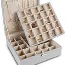 Frebeauty Earring Organizer Classic Jewelry Box 50 Slots Double Layer Jewelry Storage Case with 6 Necklace Hook and Bracelet Pocket(Grey)