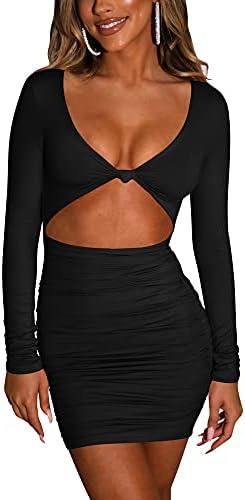 Kaximil Women's Sexy Bodycon Sleeveless Cut Out Ruched Tank Mini Club Party Dresses (Small, Black)