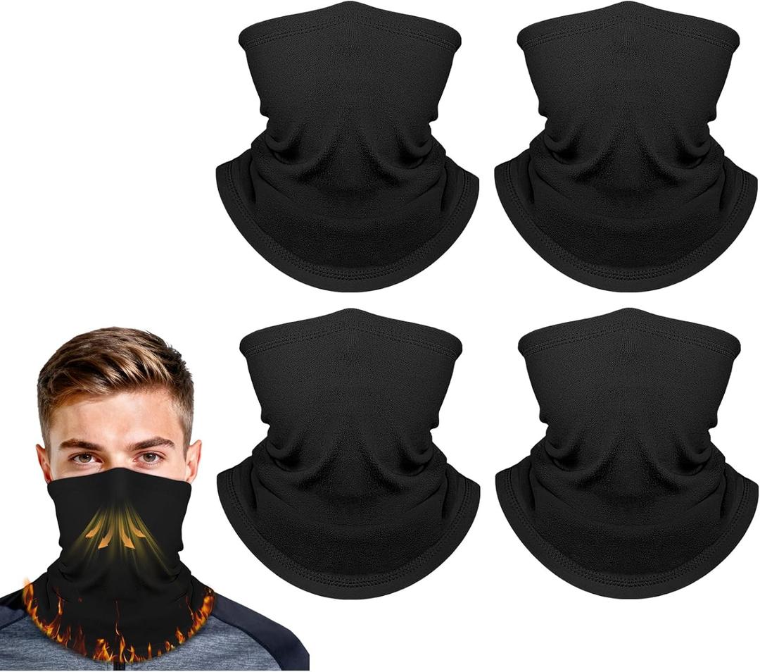 Fivali Winter Neck Warmer Gaiter: 4 Pack Windproof Face Cover Cold Weather Protection for Men Women Fleece Scarf for Skiing (One Size, Black)