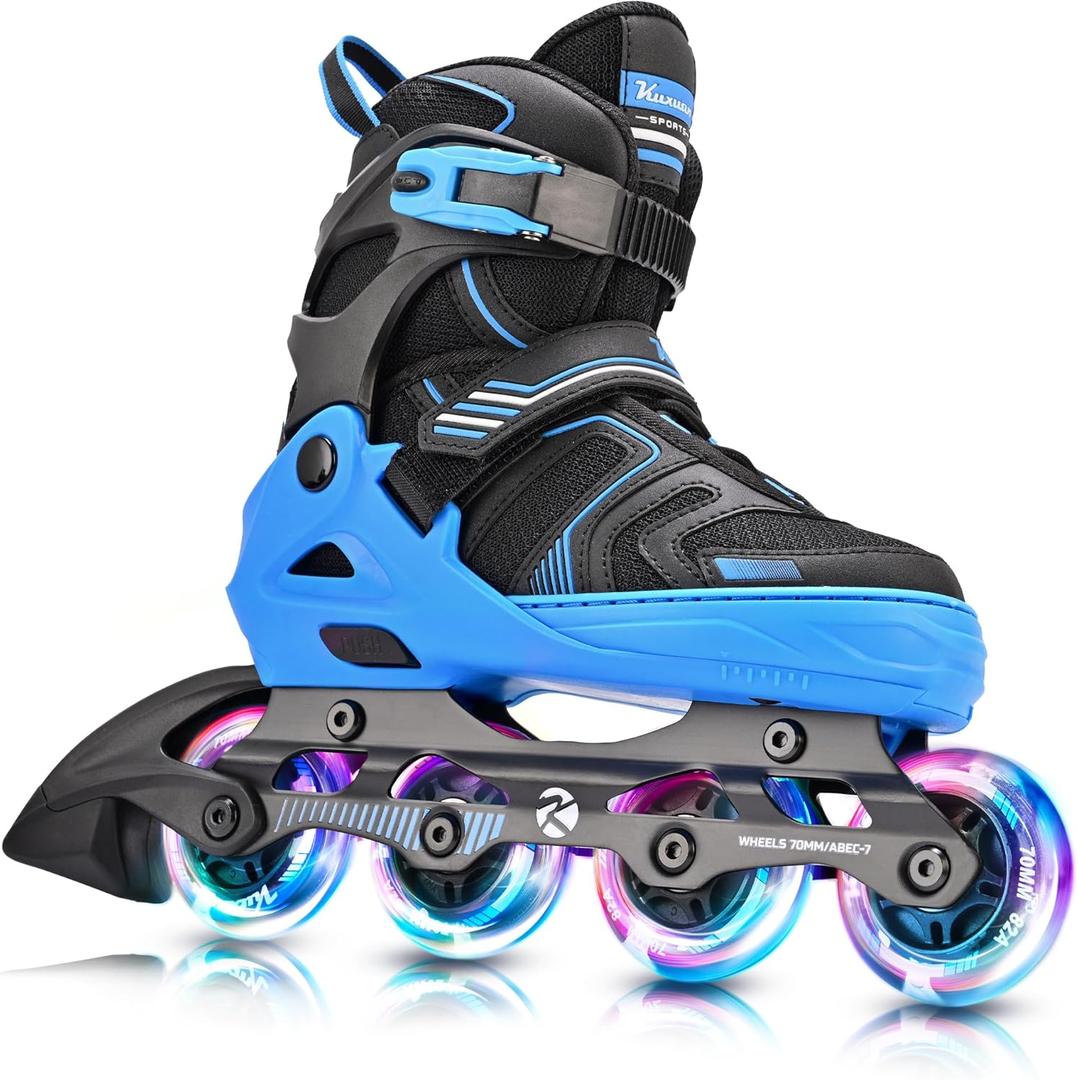 Kuxuan Skates Adjustable Inline Skates for Boys Girls, Kids Roller Skates Ages 4-12 with Light Up Wheels, Teen Skates for Beginner Women (X-Large-Adult, Blue)