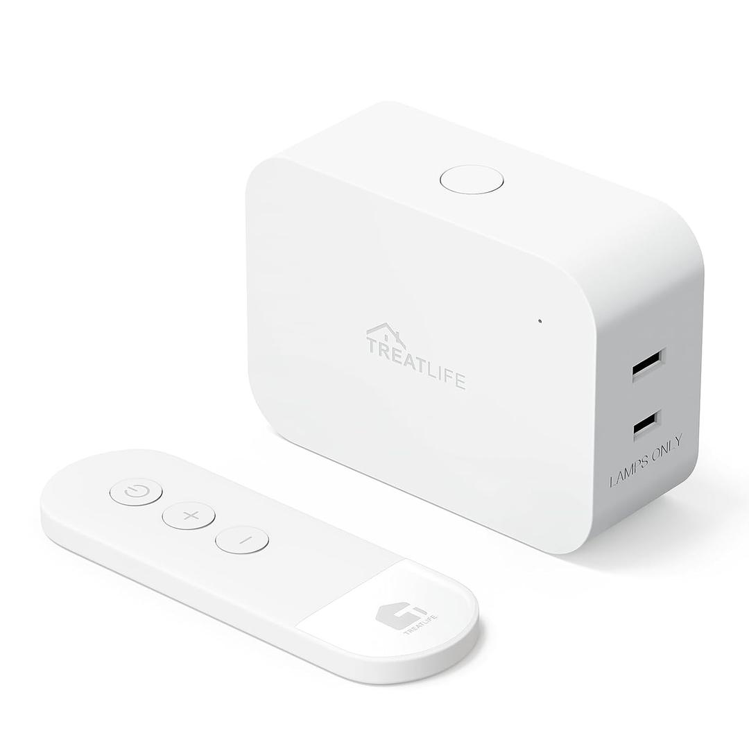 TREATLIFE 2 in 1 Dimmer Plug with Remote, No Smart Features, Wireless Remote Control Outlet, Up to 100FT Range, Plug-in Dimmer Switch for Dimmable Bulbs, String Lights, Max Power 300W