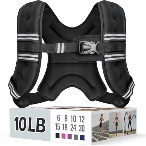 Zeerun Weighted Vest for Women & Men with Reflective Stripe and Adjustable Buckle, Comfortable & Durable Rucking Vest for Walking, Running & Strength Training, 10LBS-Black