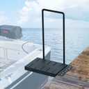 Folding Boat Boarding Platform, Metal Dock Extension Platform with Sturdy Safety Handrail, Black Powder-Coated Boat Boarding Ramp for Easy Boat Access