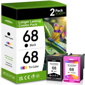 68 Ink Cartridge 2-Pack (1 Black, 1 Tri-Color) Compatible for HP 68 for Envy 6100e, 6500e Series Printers (6152e, 6155e, 6552e, 6555e, 6558e)