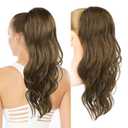 REECHO Drawstring Ponytail Extension Long Wavy Layered Pony Tails Hair Extensions 22inch Natural Fake Ponytail Clip in Synthetic Hairpiece for Women, Light Brown