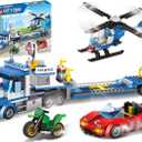 City Police Truck and Trailer Building Set, Helicopter, Car, Motorcycle, Police Chase Building Blocks Toy Set Gift for Boys Aged 6-12, 469 PCS