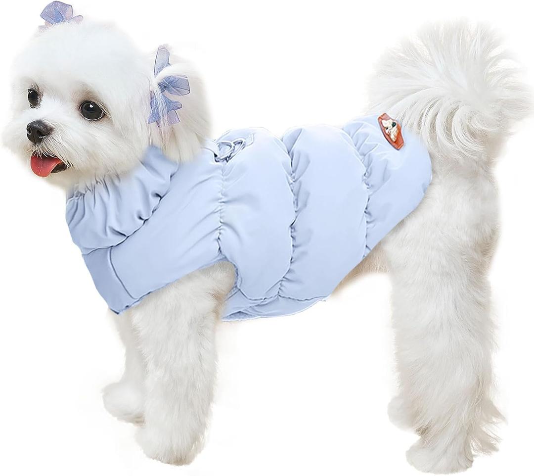 Winter Warm Dog Jacket for Small Medium Dogs Cat Cold Weather Coats with Harness Paded Dogs Fleece Vest Waterproof Windproof Dog Snow Jacket Pet Puppy Clothes (Light Blue, L)