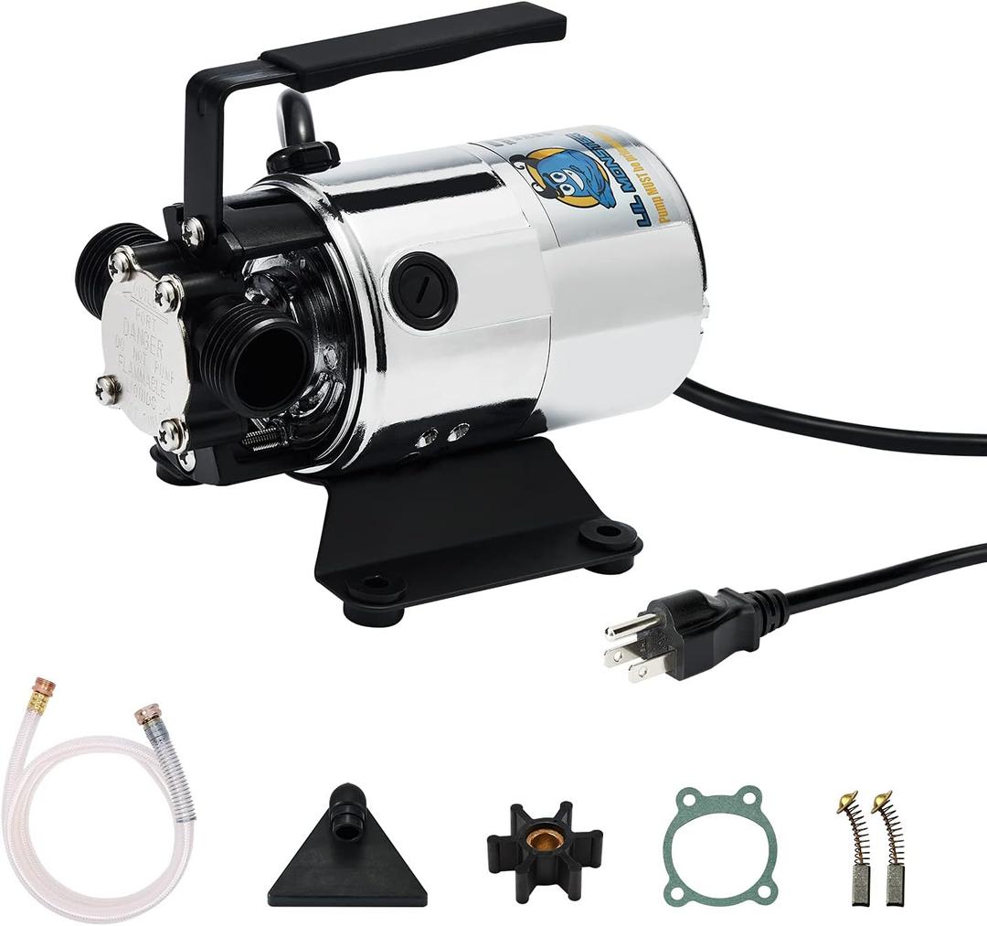 115V 330GPH Self-Priming Transfer Pump, LilMonster Auto Portable Electric Utility Water Pump with Suction Hose Kit,Bright Silver