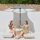 JEAREY 7.5FT Patio Umbrella Outdoor Market Umbrella with 6 Sturdy Ribs, Push Button Tilt/Crank Table Umbrella for Garden, Deck, Backyard and Pool, Beige & Black Stripe