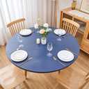 NLMUVW Navy Blue Round Vinyl Tablecloth with Elastic Edge Flannel Backing, Fitted PVC Table Cloth Waterproof Wipe Clean Table Cover for Picnic Party Outdoor, 40"- 44"