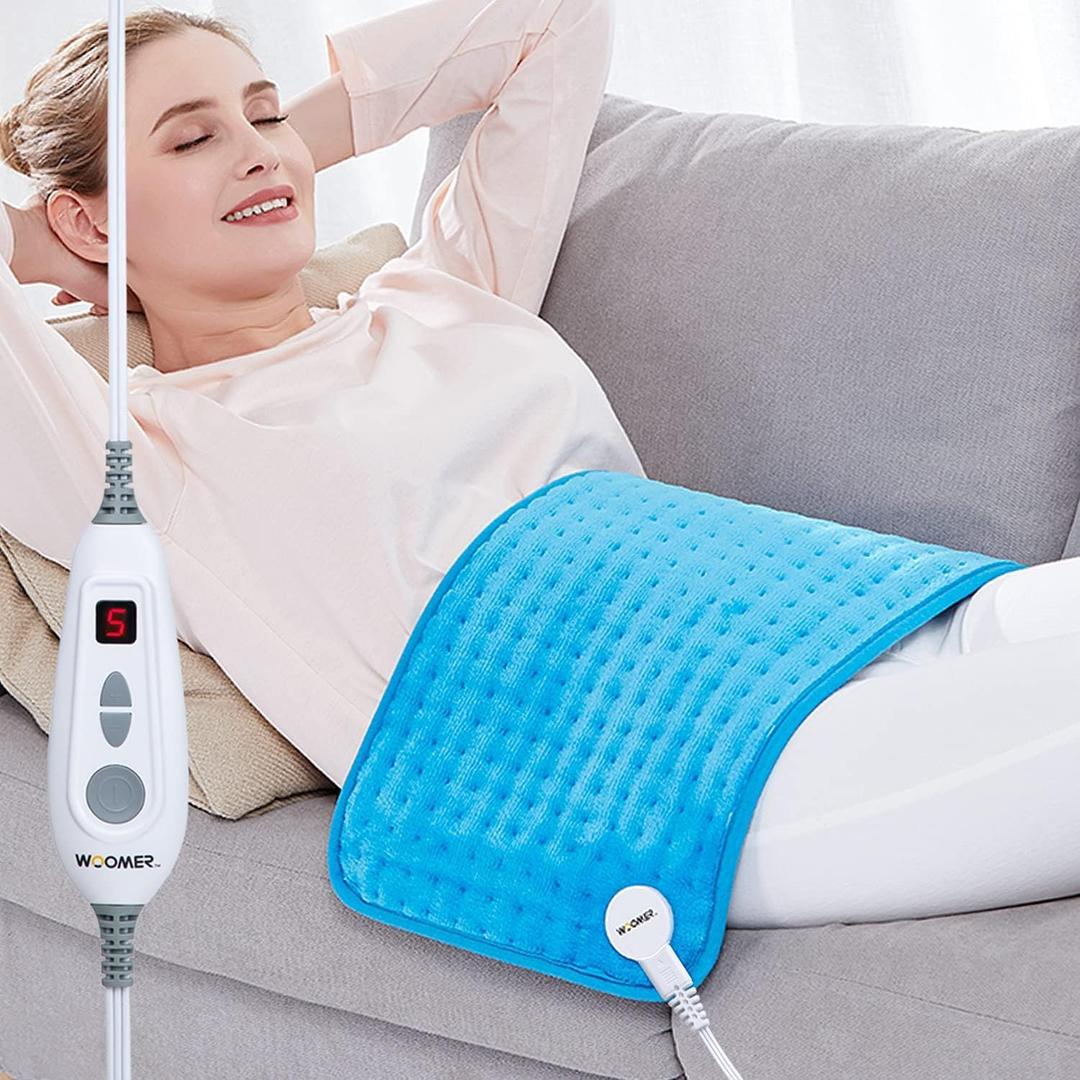 WOOMER Electric Heating Pad for Back Pain & Cramps Relief, 12"x24" Extra Large, Heat Pad with Multi-Color Option, Moist Heat Therapy Feature, Auto Shut-Off, Power Cords Storage Belt