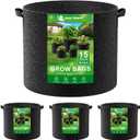 Land Guard 4-Pack Fabric Grow Bags 15 Gallon, Thickened Nonwoven Garden Pots, Growing Bags with Handles, Black