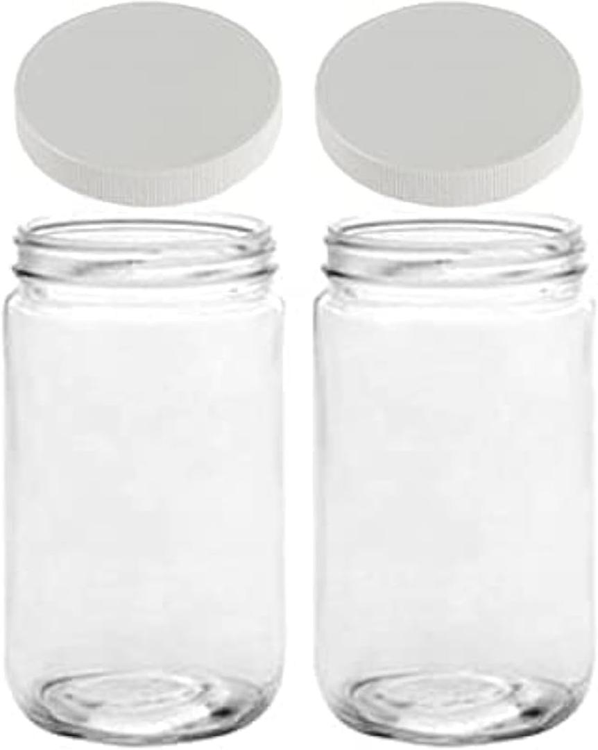 JARMING COLLECTIONS Mason Jars 32 Oz Glass EXTRA WIDE MOUTH Quart Storage Jars with Lids - BPA Free Plastic Storage Lids - Made in USA - Quart Glass Jars 32 oz with Airtight Lids (Set of 2)
