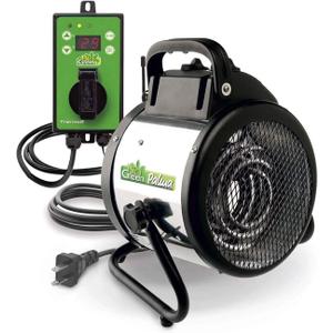 BioGreen Electric Greenhouse Heater & Fan with Digital Thermostat PALMA | 1500 Watts, 5100 BTU/hr | 5800 ft/h Air Circulation -58 to 210.2F | Stainless Steel | Spraywater Proof (Black)