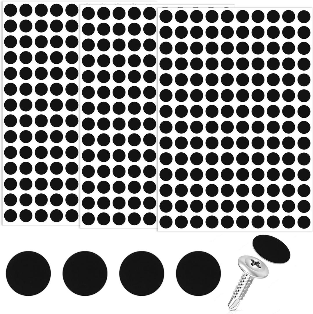 3 Sheet Screw Hole Cover Stickers, Self-Adhesive Non-Faded Screw Cover Caps, 12mm Dustproof PVC Sticky Decals for Various Furniture Cabinet- Black