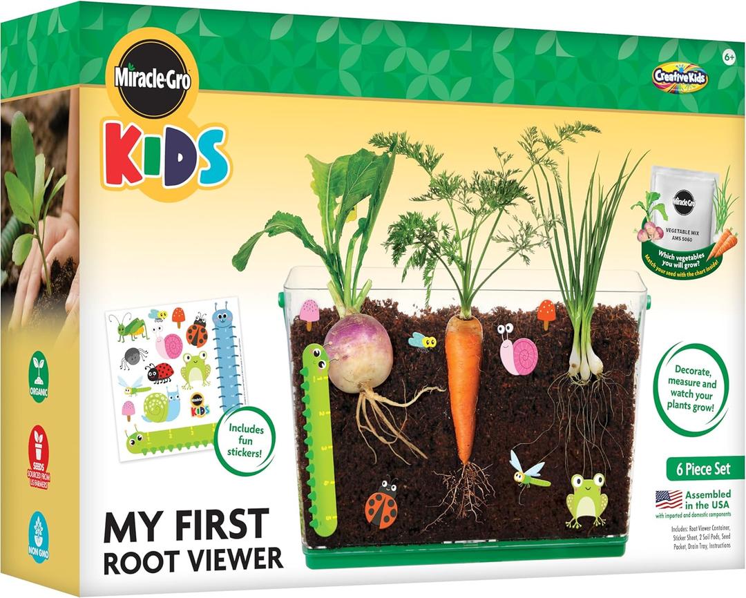 Miracle GRO My First Root Viewer- Decorate & Plant Your Own Garden - Stem Kit for Kids - Soil & Vegetable Seeds Included - Science Educational Teens Kids Gardening Set Age 6+, Multicolor