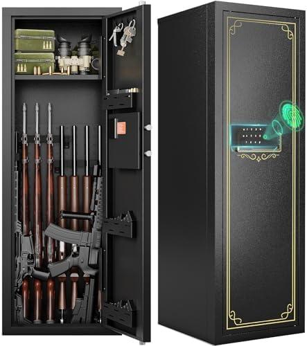 KAER 10-15 Biometric Gun Safe for Rifles and Pistols,Large Gun Cabinet with Removable Racks & Adjustable Shelf,Fingerprint Keypad Lock Rifle Safe for Home & Hunting(AR-15)