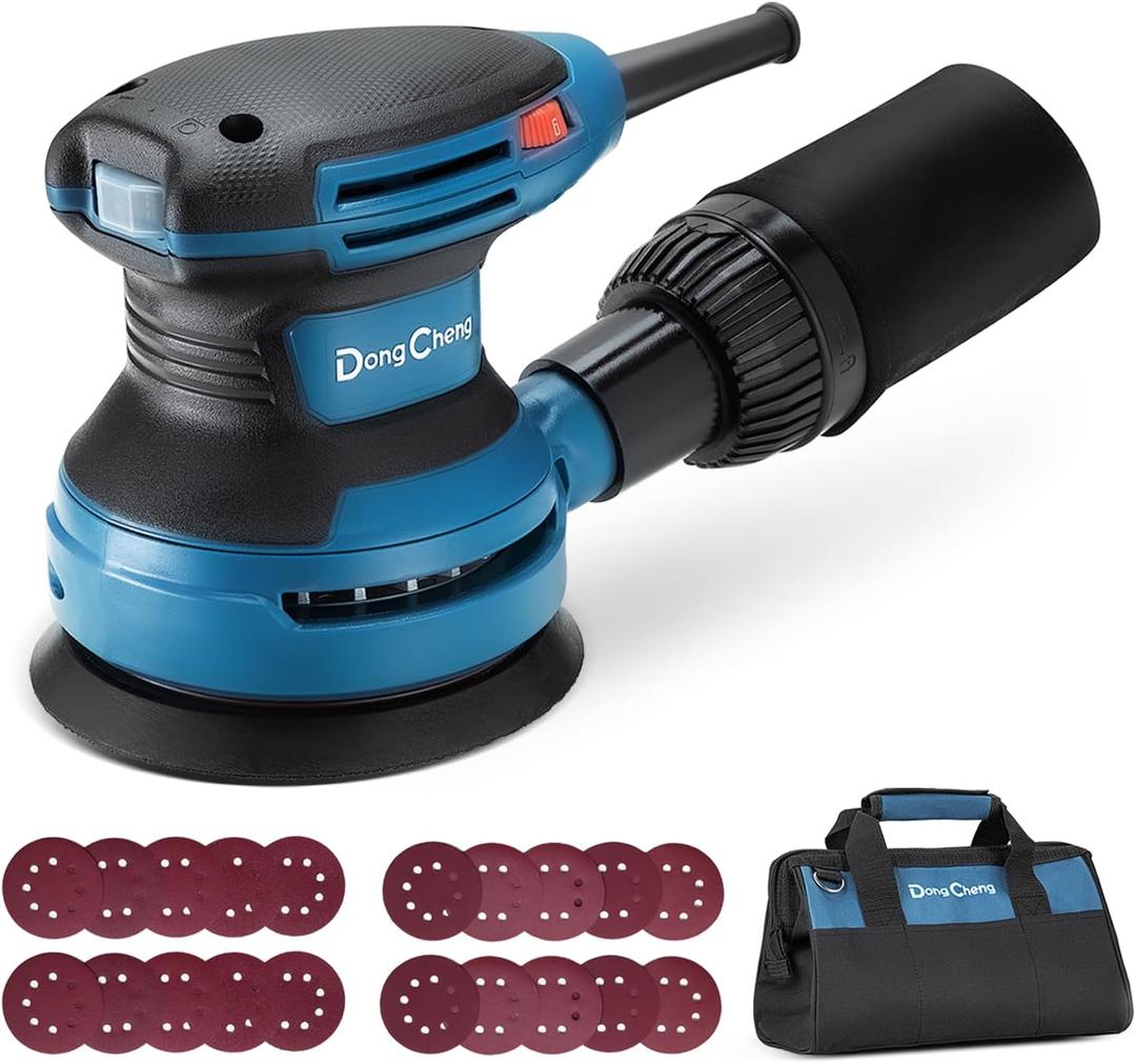 Dong Cheng 5-Inch Random Orbital Sander 380W 12800OPM Electric Palm Sander, 6 Variable Speeds, with 20pcs Sandpaper & Detachable Dust Bag, Power Sander for Woodworking, Sanding & Polishing