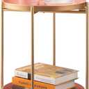 HollyHOME 2-Tier Round Gold Side Table, Outdoor Small Folding Accent Stand with Removable Tray, Anti-Rust Metal Asional Table for Balcony Patio Living Room, Nightstand for Bedroom(Gold&Pink)