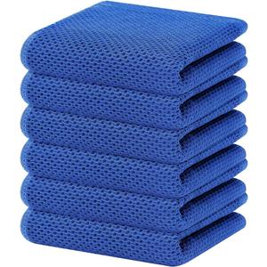 Homaxy 100% Cotton Waffle Weave Kitchen Dish Towels, Ultra Soft Absorbent Quick Drying Cleaning Towel, 13 x 28 Inches, 6-Pack, Blueberry