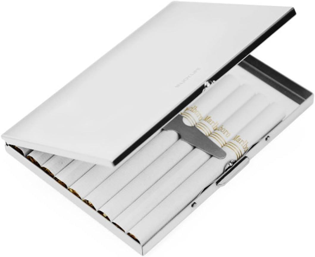 Extra Slim Stainless Steel Cigarette Case Holds 9 Cigarette (Regular Size 84mm and King Size) (Silver)