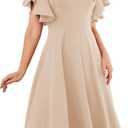 Bridesmay Women's Formal Wedding Guest Dress for Women 2026 Short Sleeve Fit and Flare Tea Party Dresses (Beige, XXXL)