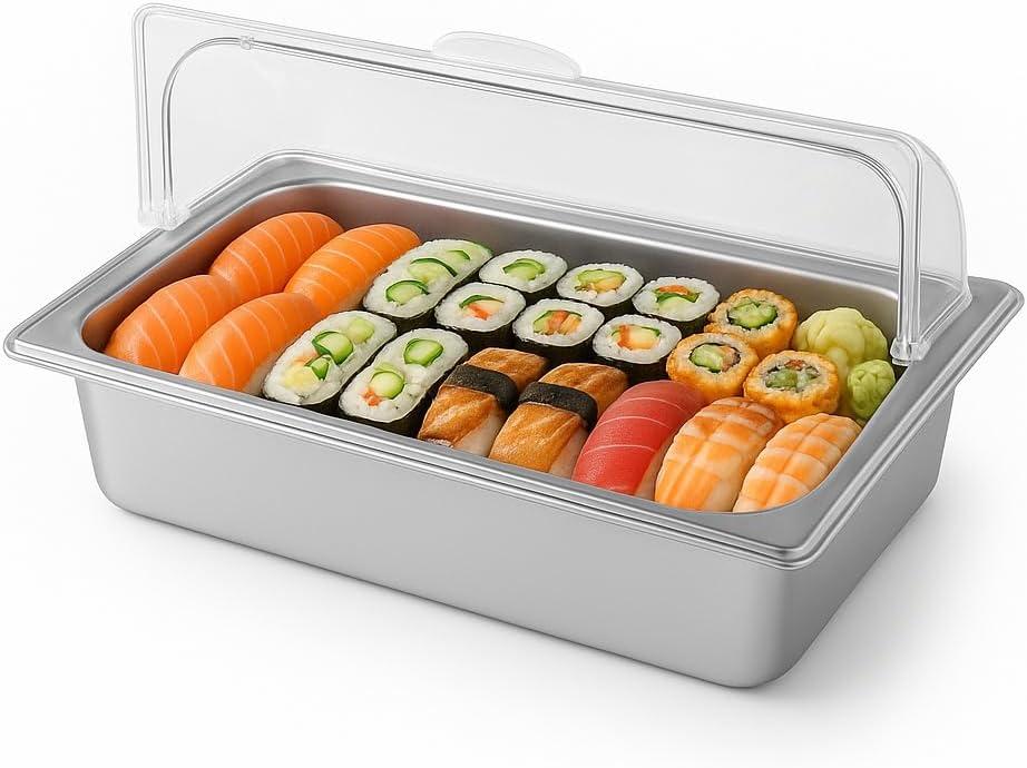 Ice Food Display Tray with Roll Top Cover, 3.9''Deep 1 Pan