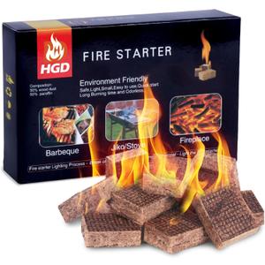 HGD Fire Starter, Mini Natural Fire Starters for Campfires, BBQ Grill, Charcoal Chimney, Outdoor Pit, Indoor Fireplace, Wood Stove - Water Resistant Firestarter Sticks - Camping Accessories Essentials (32 pieces, Square)