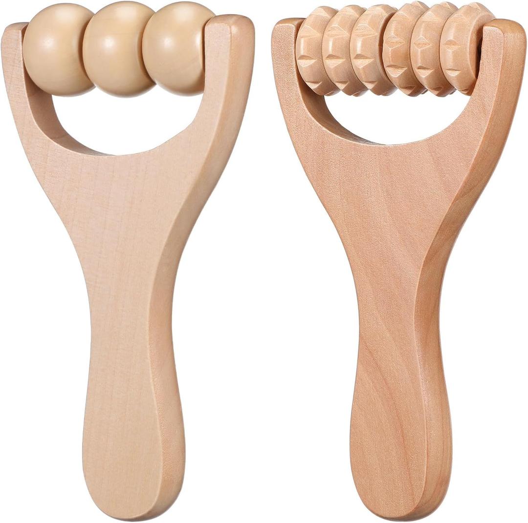 TOYANDONA Wood Massage Roller Tool Set 2Pcs Handheld Acupoint Massager for Neck Shoulder Feet Back - Compact Lightweight Natural Material for Full Body Muscle Relief and Relaxation