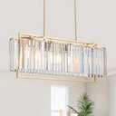 Majhoiw 33" Modern Chandeliers for Dining Room, Luxury Rectangle Gold Crystal 4-Light Kitchen Island Lighting Over Table, Linear Hanging Pendant Light Fixture for Living Room Entryway Foyer Hallway